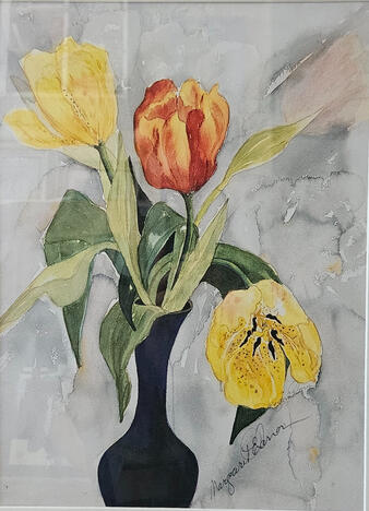 Three Tulips in a Blue Vase