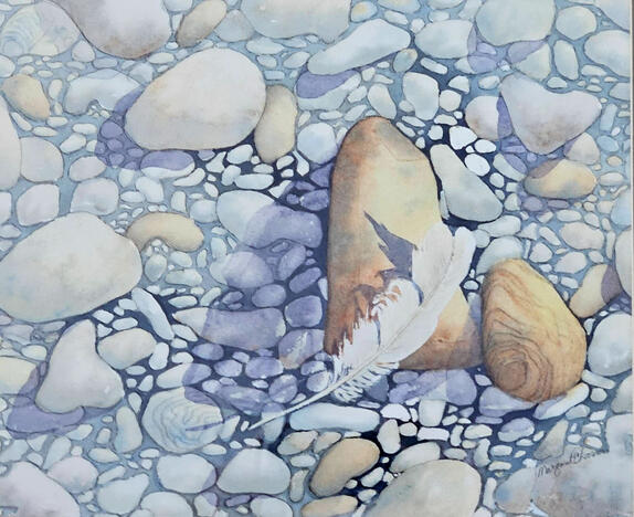 Beach Stones with a Feather